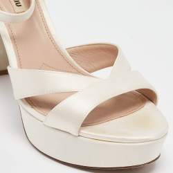 Miu Miu Cream Satin Crystal Embellished Ankle Strap Sandals Size 40