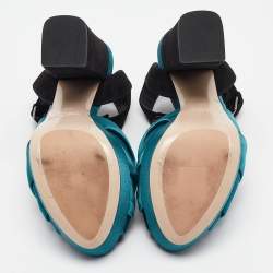 Miu Miu Black/Green Satin and Suede Ankle Strap Sandals Size 35