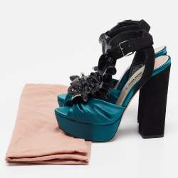 Miu Miu Black/Green Satin and Suede Ankle Strap Sandals Size 35