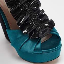 Miu Miu Black/Green Satin and Suede Ankle Strap Sandals Size 35