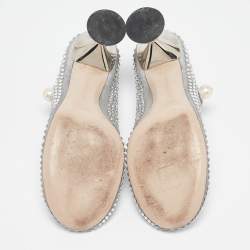 Miu Miu Silver Leather and Mesh Crystal Embellished Pumps Size 40