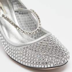 Miu Miu Silver Leather and Mesh Crystal Embellished Pumps Size 40
