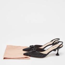 Miu Miu Black Crystal Embellished Fabric Bow Slingback Pumps Size 39.5