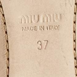 Miu Miu Blue Denim Crystal Embellished Bow Scrunch Open Toe Flats Size 37