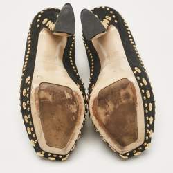 Miu Miu Black Leather Studded Open Toe Platform Mary Jane Pumps Size 38.5