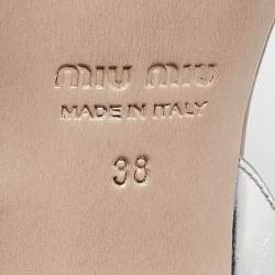 Pre Owned Miu Miu Brown/Sliver Leather Crystal Embellished Ankle Strap Sandals Size 38