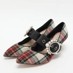 Miu Miu Multicolor Fabric and Leather Embellished Mary Jane Pumps Size 38