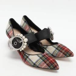 Miu Miu Multicolor Fabric and Leather Embellished Mary Jane Pumps Size 38