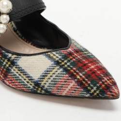Miu Miu Multicolor Fabric and Leather Embellished Mary Jane Pumps Size 38