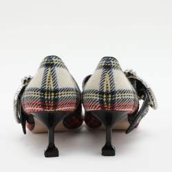 Miu Miu Multicolor Fabric and Leather Embellished Mary Jane Pumps Size 38