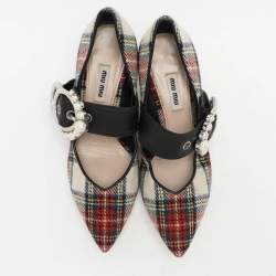 Miu Miu Multicolor Fabric and Leather Embellished Mary Jane Pumps Size 38