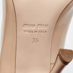 Miu Miu Beige Patent Leather Ankle Wrap Pointed Toe Pumps Size 36