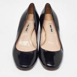 Miu Miu Black Patent Leather Crystal Embellished Block Heel Pumps Size 37