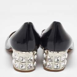 Miu Miu Black Patent Leather Crystal Embellished Block Heel Pumps Size 37