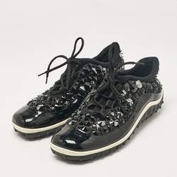 Miu Miu Black Fabric and Patent Lace Up Sneakers Size 38.5