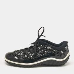 Miu Miu Black Fabric and Patent Lace Up Sneakers Size 38.5