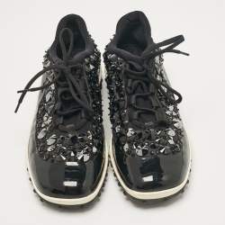 Miu Miu Black Fabric and Patent Lace Up Sneakers Size 38.5