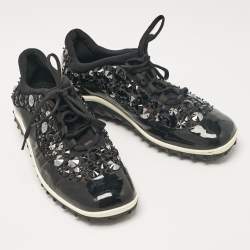 Miu Miu Black Fabric and Patent Lace Up Sneakers Size 38.5