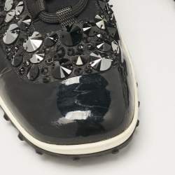 Miu Miu Black Fabric and Patent Lace Up Sneakers Size 38.5