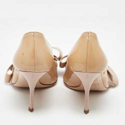 Miu Miu Beige Patent Leather Bow Peep Toe Platform Pumps Size 36