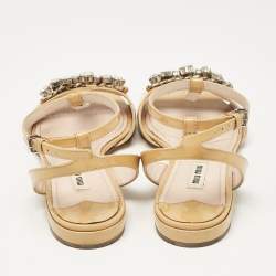 Miu Miu Beige Patent Leather Ankle Strap Sandals Size 37.5