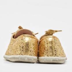 Miu Miu Gold Glitter and Leather Low Top Sneakers Size 39