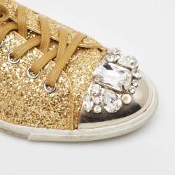 Miu Miu Gold Glitter and Leather Low Top Sneakers Size 39