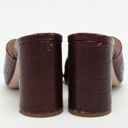 Miu Miu Burgundy Croc Embossed Leather Embellished Slide Sandals Size 36