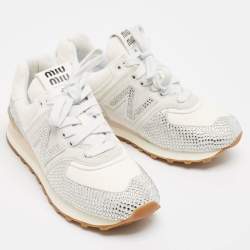 Miu Miu x New Balance 574 White Suede and Denim Sneakers Size 37