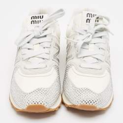 Miu Miu x New Balance 574 White Suede and Denim Sneakers Size 37