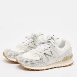 Miu Miu x New Balance 574 White Suede and Denim Sneakers Size 37