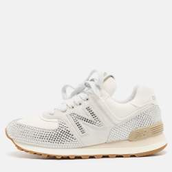Miu Miu x New Balance 574 White Suede and Denim Sneakers Size 37