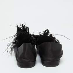 Miu Miu Black Satin Feather Crystal Embellished Smoking Slippers Size 38.5