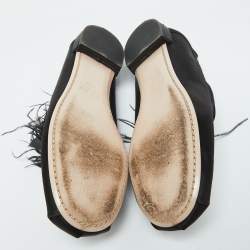 Miu Miu Black Satin Feather Crystal Embellished Smoking Slippers Size 38.5