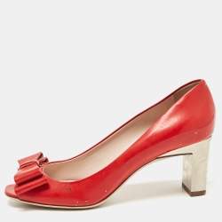 Miu Miu Red Patent Leather Block Heel Pumps Size 37