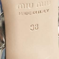 Miu Miu Silver Leather Crystal Embellished Ankle Strap Sandals Size 38