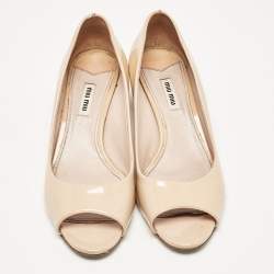 Miu Miu Beige Patent Leather Peep Toe Pumps Size 39.5