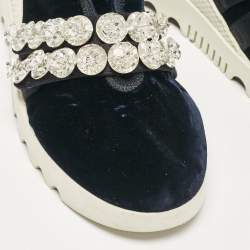 Miu Miu Navy Blue Velvet Crystal Embellished Slip On Sneakers Size 35.5