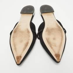 Miu Miu Black Suede Crystal Embellished Flat Mules Size 39.5  