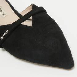Miu Miu Black Suede Crystal Embellished Flat Mules Size 39.5  