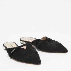 Miu Miu Black Suede Crystal Embellished Flat Mules Size 39.5  