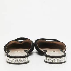 Miu Miu Black Suede Crystal Embellished Flat Mules Size 39.5  