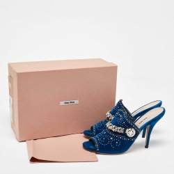 Miu Miu Blue Velvet Studded and Crystal Embellished Mules Size 41