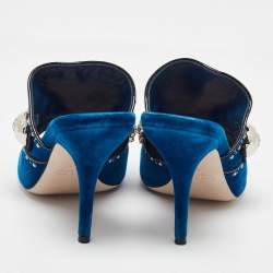 Miu Miu Blue Velvet Studded and Crystal Embellished Mules Size 41