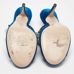 Miu Miu Blue Velvet Studded and Crystal Embellished Mules Size 41