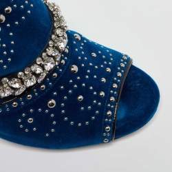 Miu Miu Blue Velvet Studded and Crystal Embellished Mules Size 41