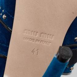Miu Miu Blue Velvet Studded and Crystal Embellished Mules Size 41