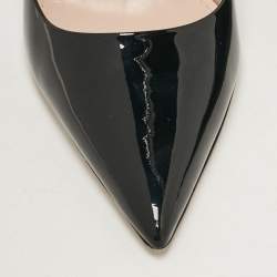 Pre Owned Miu Miu Black Patent Leather Crystal Embellished Pointed Toe Slingback Pumps Size 37.5