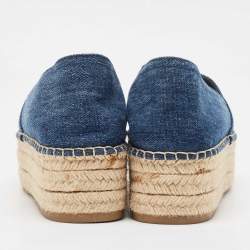 Miu Miu Blue Denim Crystal Embellished Platform Espadrille Flats Size 39.5