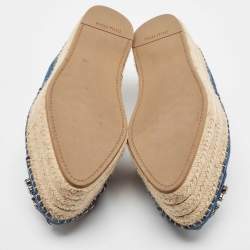 Miu Miu Blue Denim Crystal Embellished Platform Espadrille Flats Size 39.5